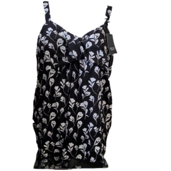 NEW Simply Vera Wang Small Halter Tank Top straps black white floral dressy NWT - Picture 1 of 12